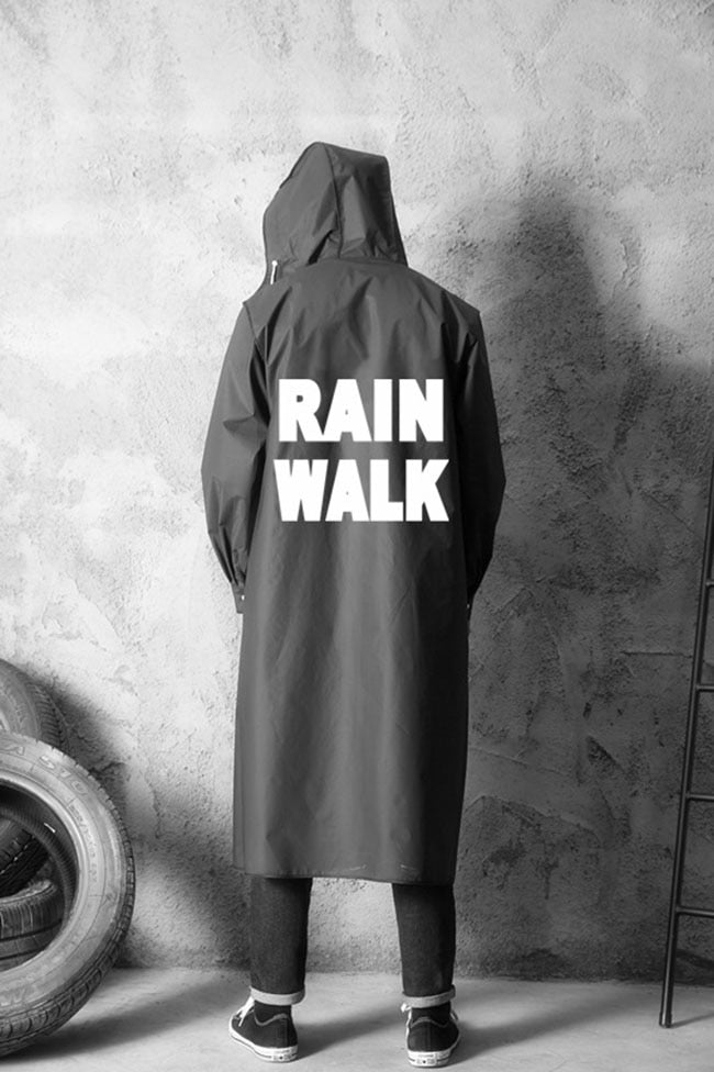 Men's Black Waterproof Long Raincoat With Hood - EVA Material For Hiking & Outdoor